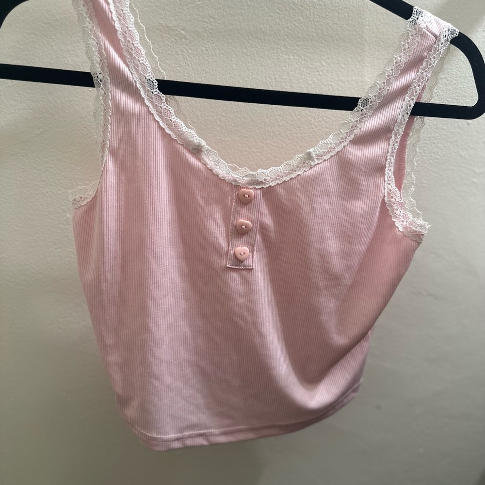 pink & white lace top